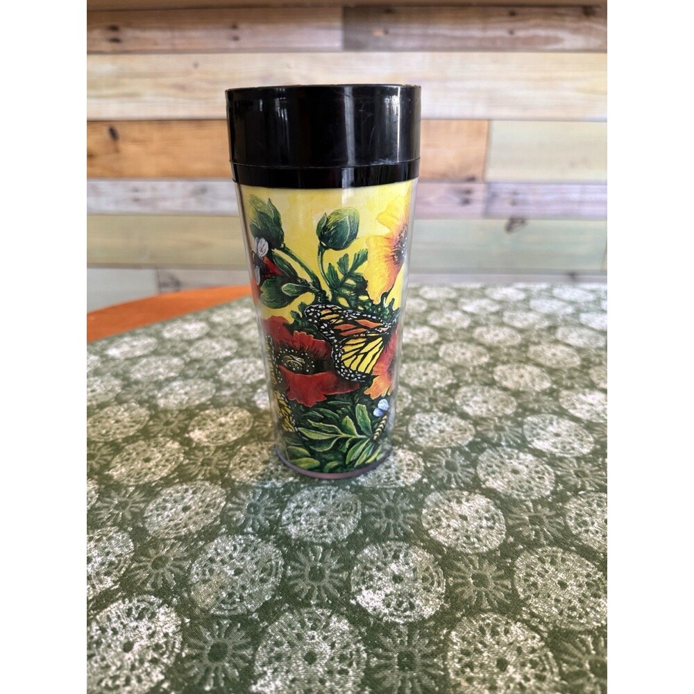 Vintage 2000 John Quanrud STARBUCKS Bees Flower Butterfly 16oz Drink Tumbler